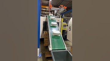 Full servo, 5-axis, 2 arms Robot working with 2-shot injection moudle.