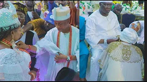 Laide Bakare Goes On Her Knees To Greet Gani Adams As They Spray Money While Ebenezer Obey
