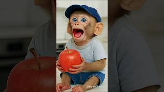 قرد مشاكس ياكل تفاح      سمعها