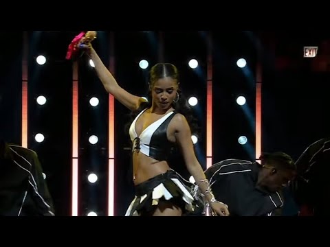 Tyla performs Water, She Did It Again, and Chanel at the WNBA halftime show 