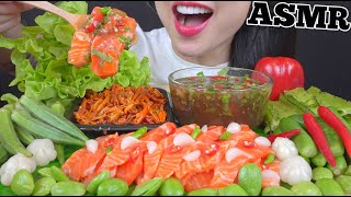 ASMR SALMON SASHIMI + THAI DIPPING SAUCE + FRIED CHILI (EATING SOUNDS) LIGHT WHISPER | SAS-ASMR