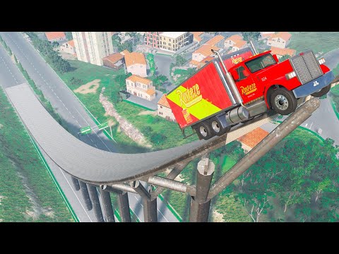 Plane and Cars vs Massive Ramp — Vehicles Jump Challenge and Crashes with Vertical Line Slope Ramp