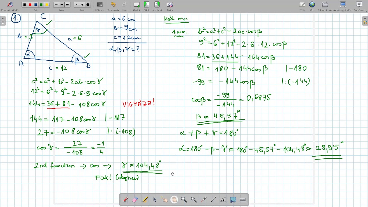 Szinusztétel és koszinusztétel alkalmazása