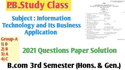 Calcutta University Bcom 3rd Semester Information Technology Solved Question Paper 2021 | CU Exam