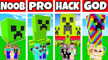 Minecraft: FAMILY CREEPER HOUSE BUILD CHALLENGE - NOOB vs PRO vs HACKER vs GOD in Minecraft