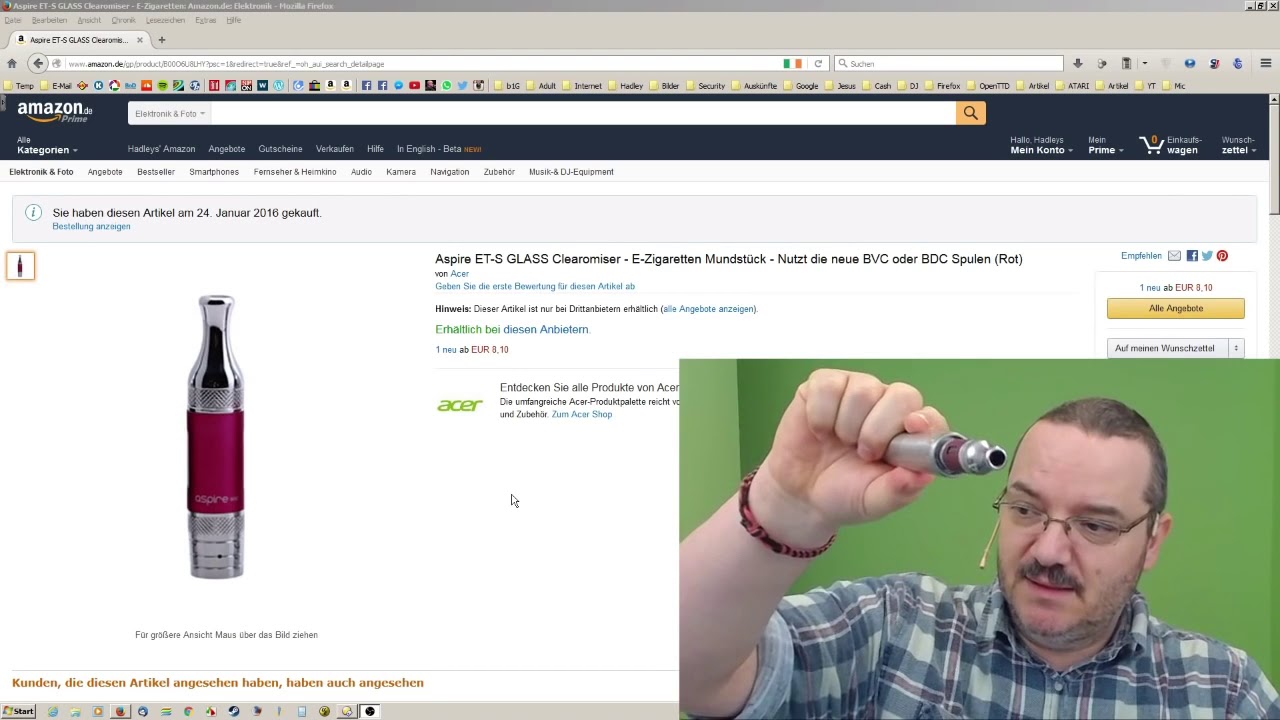 28.01.2016:   EZigarette  Hadley testet den Aspire ET S Glass