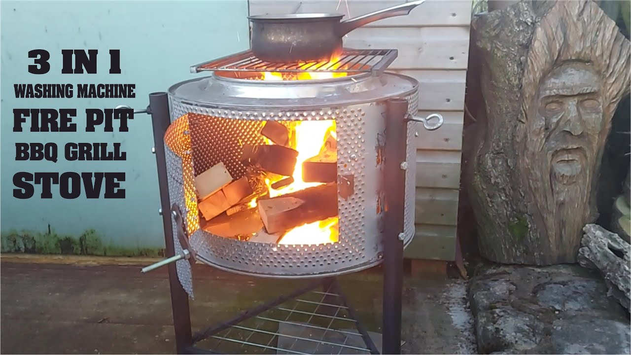3 in 1 washing machine drum fire pit bbq & stove build YouTube