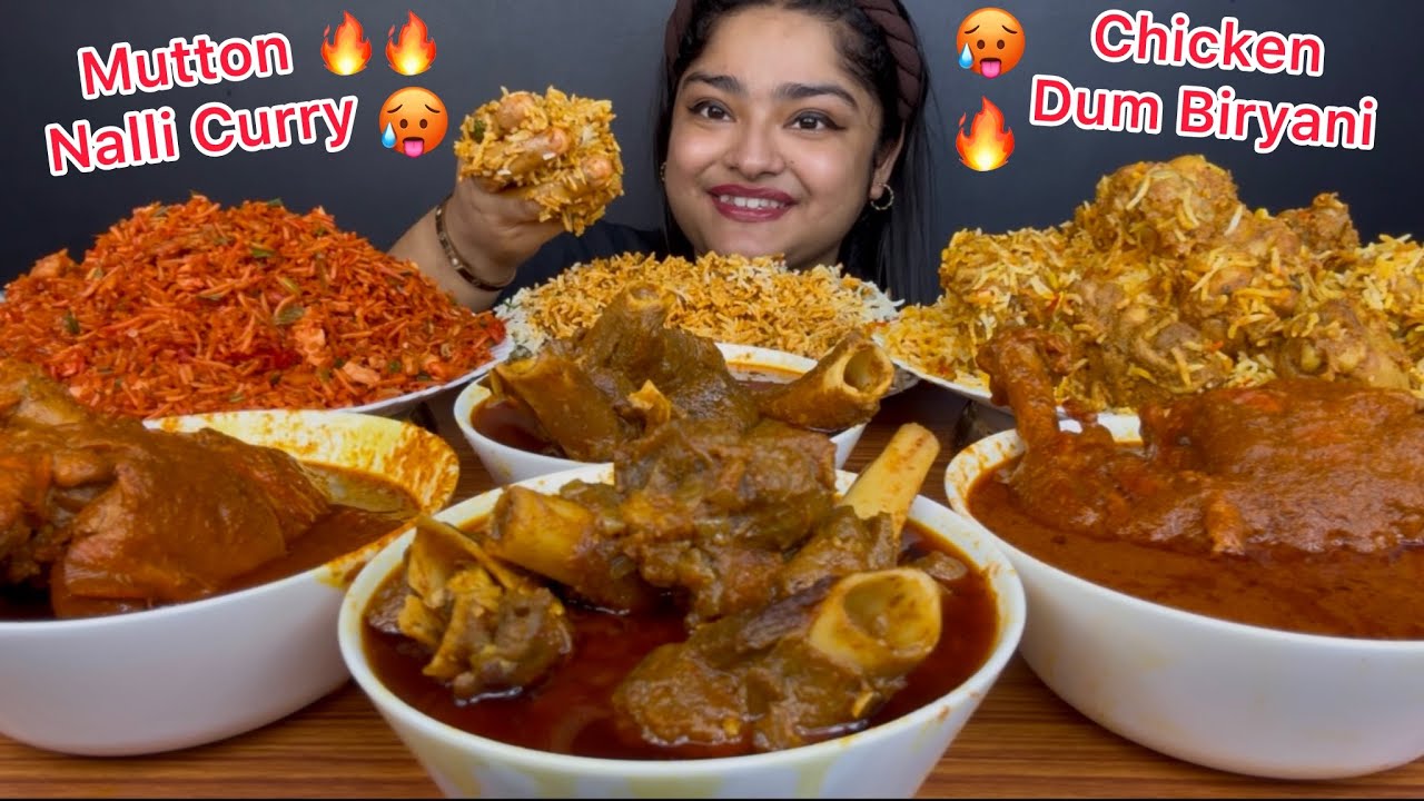 SPICY MUTTON NALLI CURRY, CHICKEN DUM BIRYANI, SPICY CHICKEN TANGDI CURRY, JEERA RICE & FRIED RICE