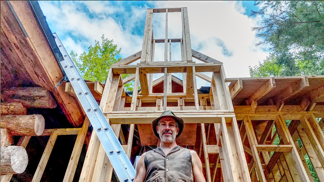 The Roof Framing is Done, What's Next? Solo Off Grid Log Cabin Build ...