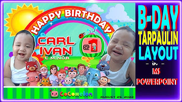 HOW TO MAKE BIRTHDAY TARPAULIN LAYOUT AND DESIGN IN MS POWERPOINT II COCOMELON THEMED