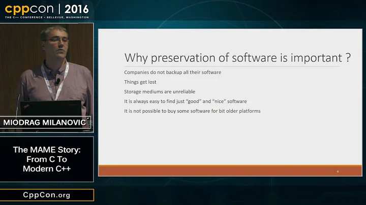 CppCon 2016: Miodrag Milanović “The MAME story: From C to Modern C++"