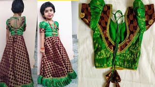 6 to 8Years Girl Lehenga Half Blouse Cutting and Stitching||Transform Old Saree to Designer  Choli||