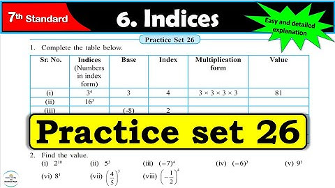 Practice set 26 Class 7 | Chapter 6 Indices | Maths | All question Answers | Maharashtra State Board