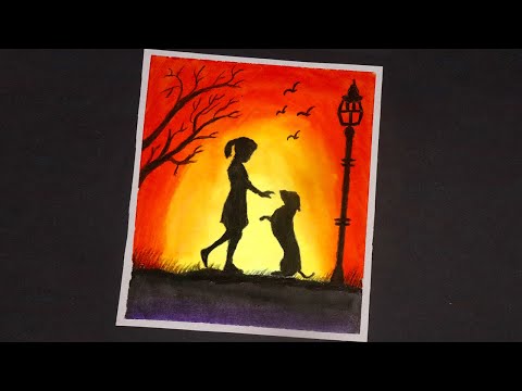 Cute Girl Playing With Dog ( oil pastel drawing for kids ) oil pastel drawings for beginners