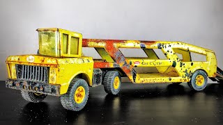 Very old rusted Car transporter Truck can drive again - Restoration Tonka Mighty