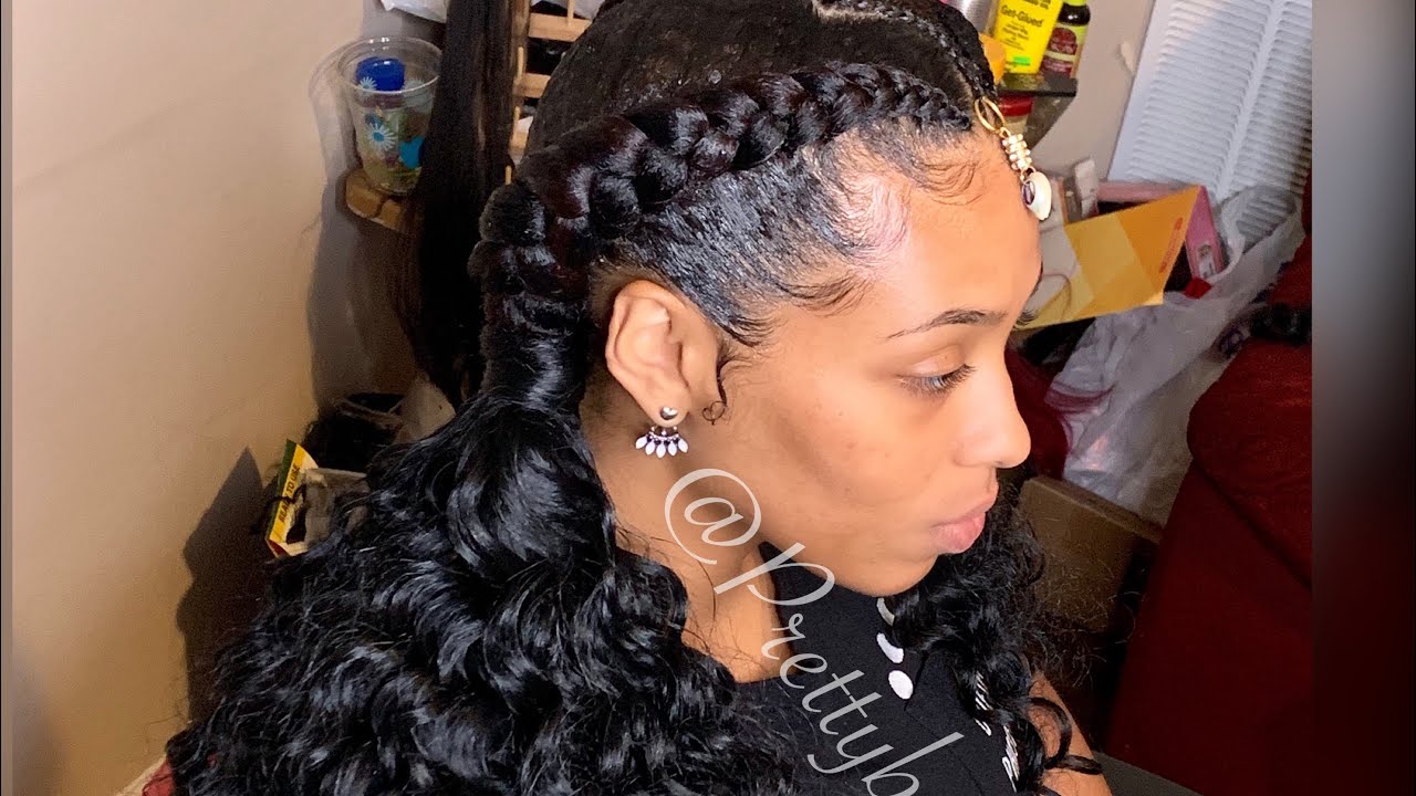 CURLY ENDS ON TWO FEED-IN Braids/ NO GLUE, NO TRACKS 