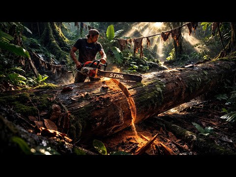 Full satu pohon kayu ulin panjang di pedalaman Kalimantan