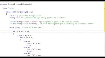 Convertir números decimales a hexadecimales en C#