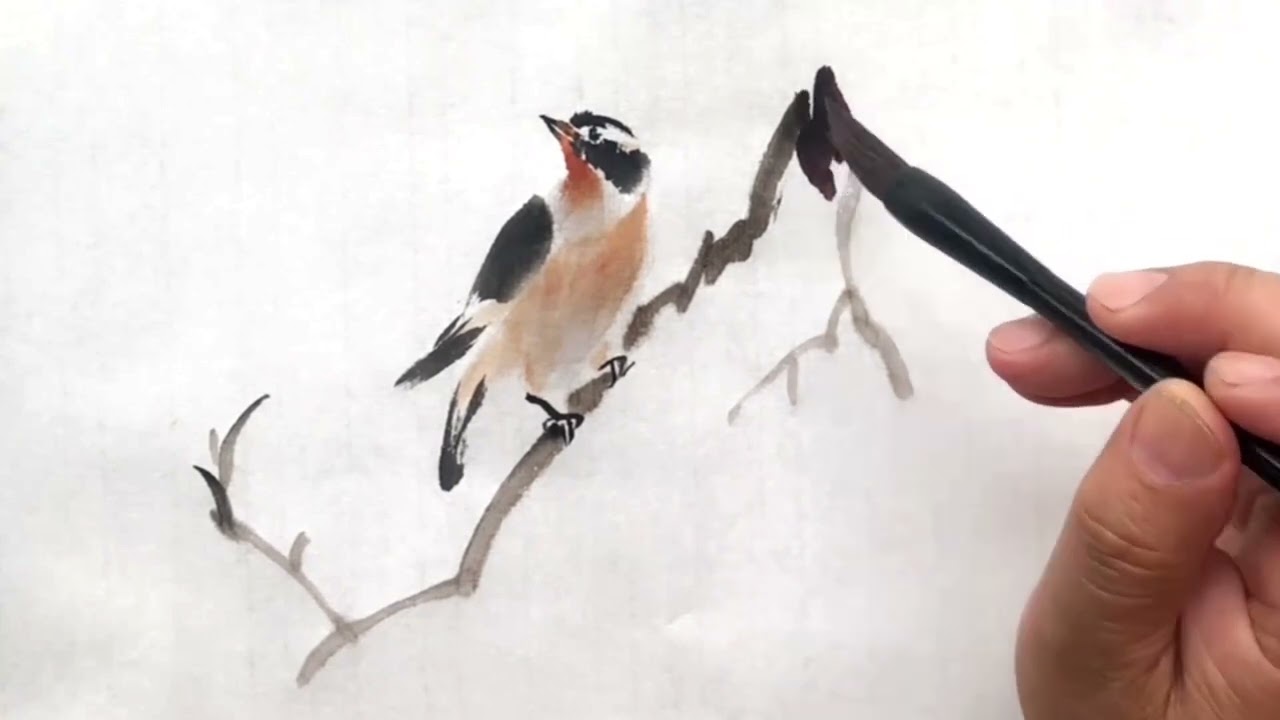 How to paint a bird with Chinese watercolor ? - YouTube