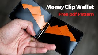 Making leather wallet for father: how to make a money clip wallet. Leather craft\free PDF pattern