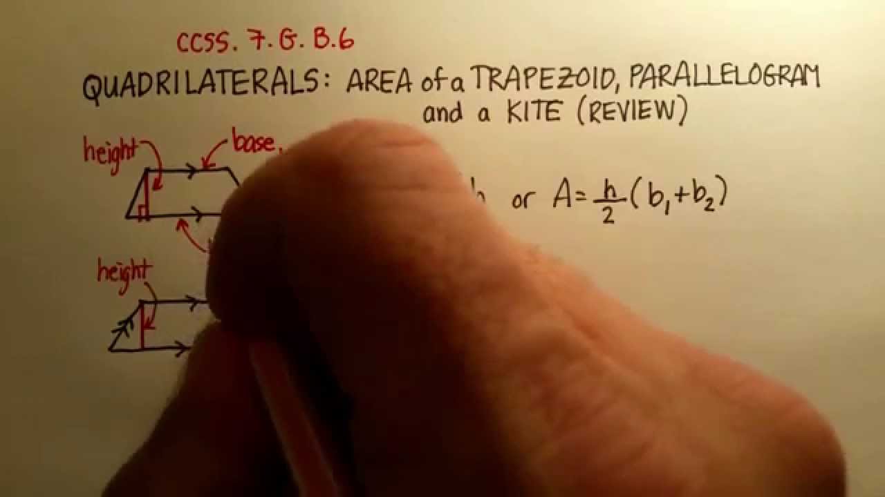 Quadrilaterals: Area of a Trapezoids, Parallelograms, and Kites - YouTube