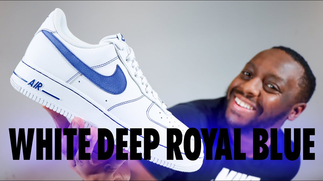 Nike Air Force 1 White Deep Royal Blue Schopes 4K On Foot Review