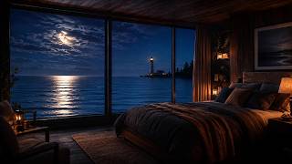 Dark Cozy Lighthouse Ocean Sleep Music | Calm Waves &amp; Soft Piano for Deep Sleep
