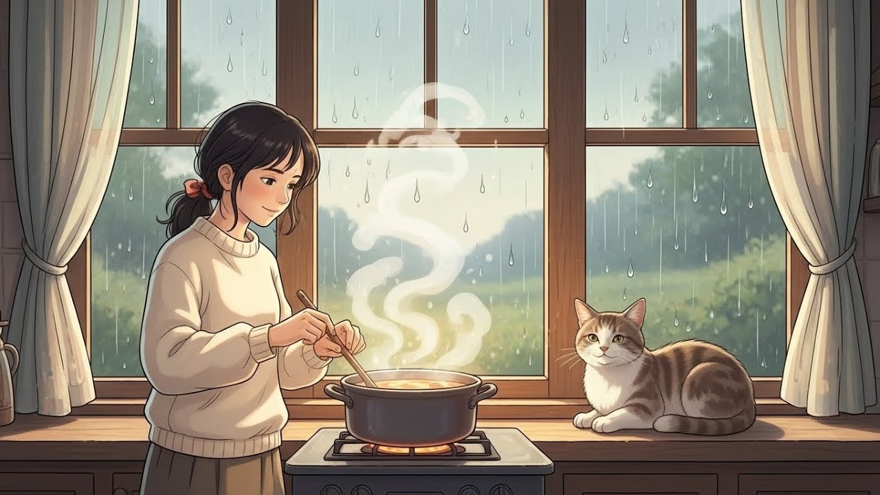 Rain Tapping on the Window While Soup Simmered Slowly 🍲🌧️Studio Ghibli Style