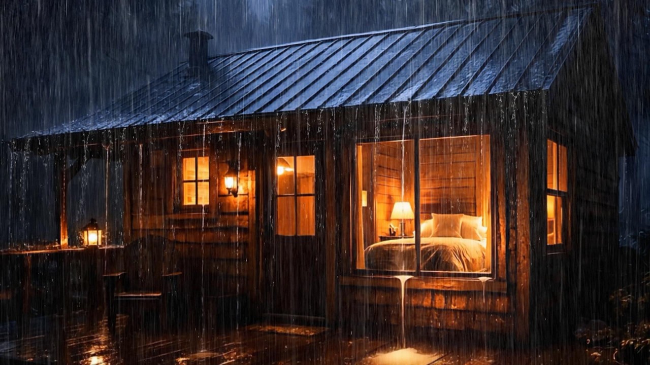 Cozy Cabin in Heavy Rain & Gentle Thunder at Night | Relaxing ASMR for ...
