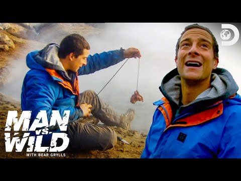 Bear Grylls Cooks Sheep Meat in an Icelandic Hot Spring | Man vs. Wild