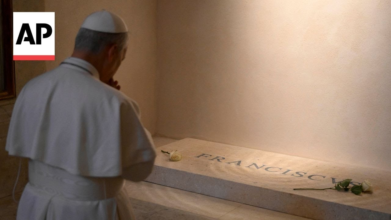 Pope Leo XIV prays at Francis' tomb in Saint Mary Major Basilica