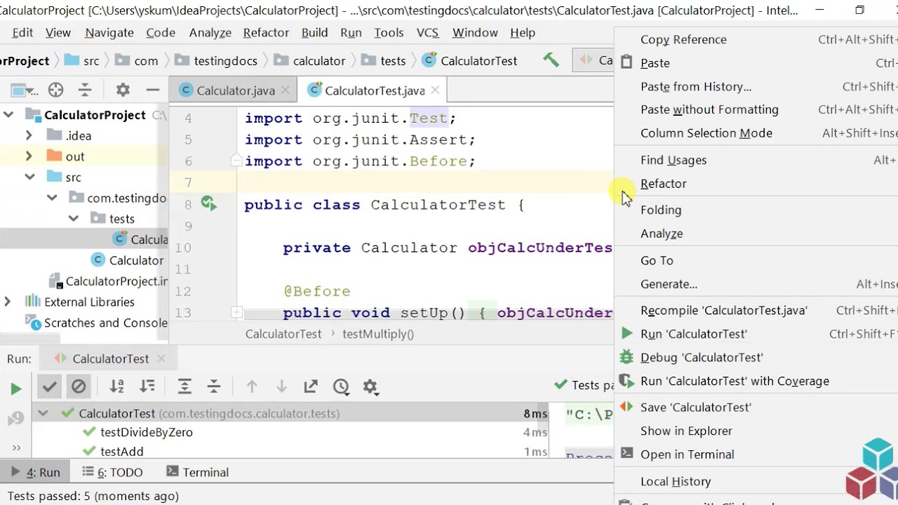 JUnit Calculator TestCases