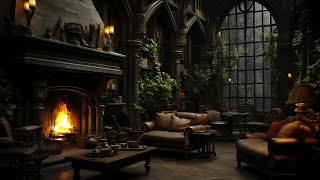Relax with Downpour Ambience on Old Castle Window  Gentle Rain & Fireplace Completely Envelop