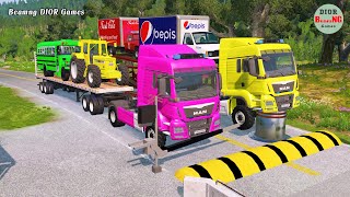 Double Flatbed Trailer Truck vs speed bumps|Busses vs speed bumps|Beamng Drive|826