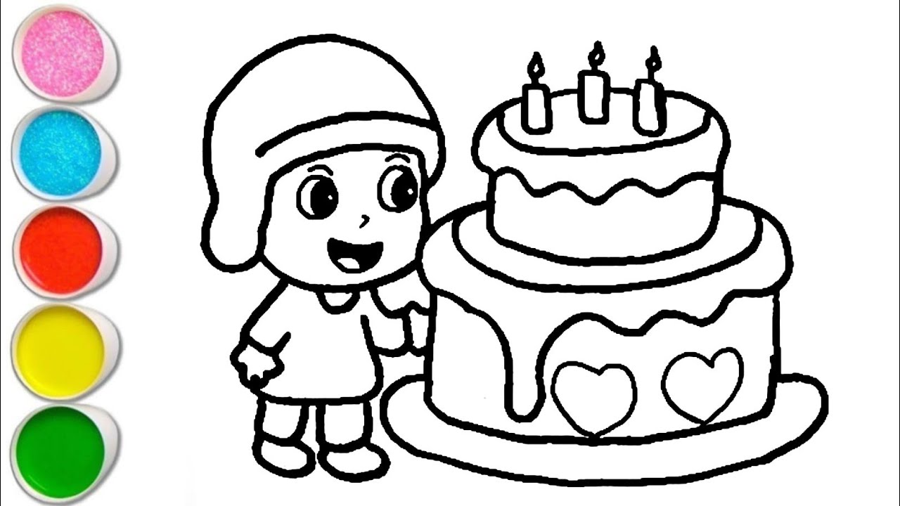 Pocoyo With Big Cake Drawing, Painting and Coloring For Kids and Toddlers_ Step by Step Drawing