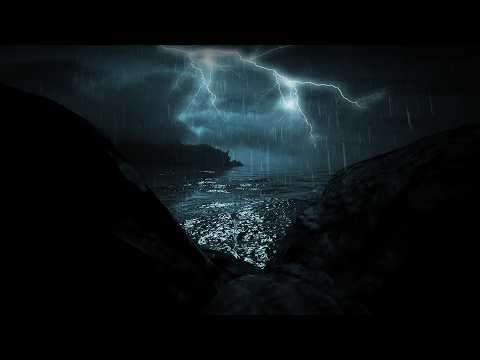 Relax with Strong Ocean Rainstorm and Deep Thunder Sounds | Dimmed Screen Sleep Sounds Is My Fav