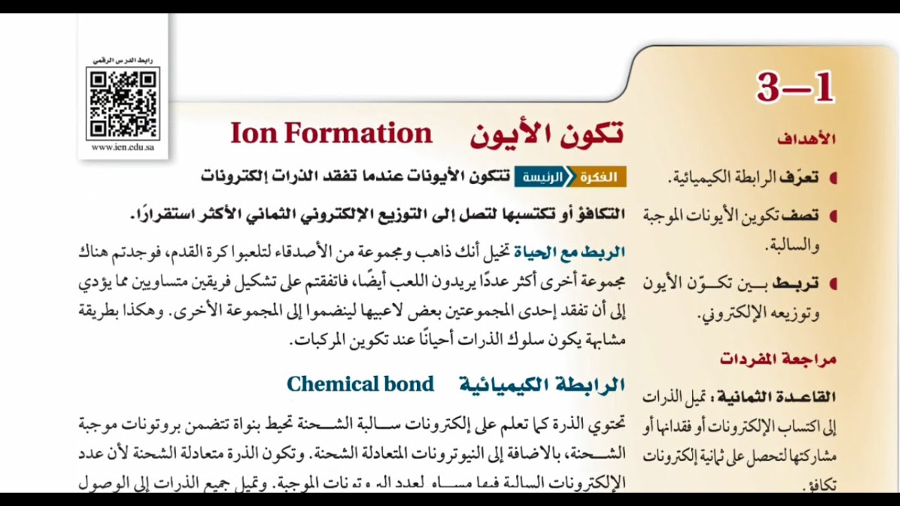 الفصل الثالث الدرس الأول  - تكون الأيون
