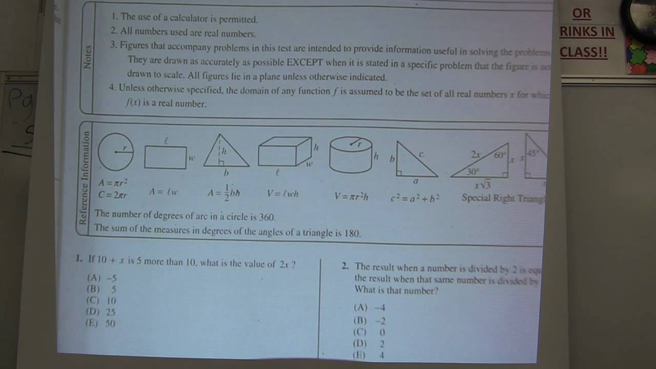 SAT Math Work in HD - Practice Guide Section 2, #s 1-2 - YouTube