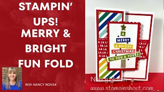 Merry & Bright Fun Fold Card with Stamped Christmas Tree Sentiment #funfold , #diychristmascard