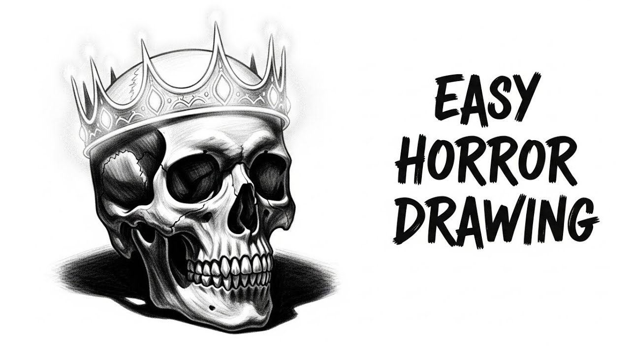 Easy Horror Drawing 💀 | How to Draw a Skull with  Crown | Realistic Pencil Art | Easy Horror Drawing