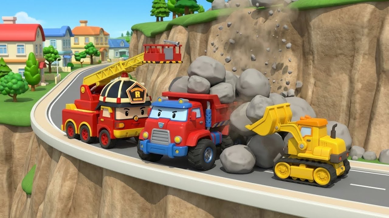 Falling Rocks! Danger Cliff Safety 🪨  Robocar POLI  Kids Cartoons & Construction Rescue