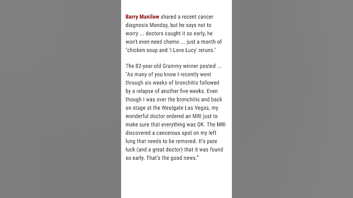 Barry Manilow Diagnosed With Lung Cancer #breakingnews #shorts #entertainmentnews