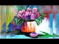 Как легко нарисовать букет тюльпанов, гуашью Рисуем тюльпаны поэтапно. Мастер класс, натюрморт.
