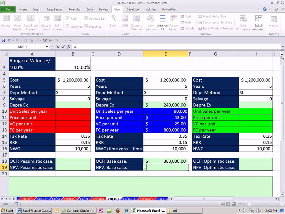 Excel Finance Class Scenario Analysis For Cash Flow Npv Calculations Free Excel Tutorials Help Teachexcel Com