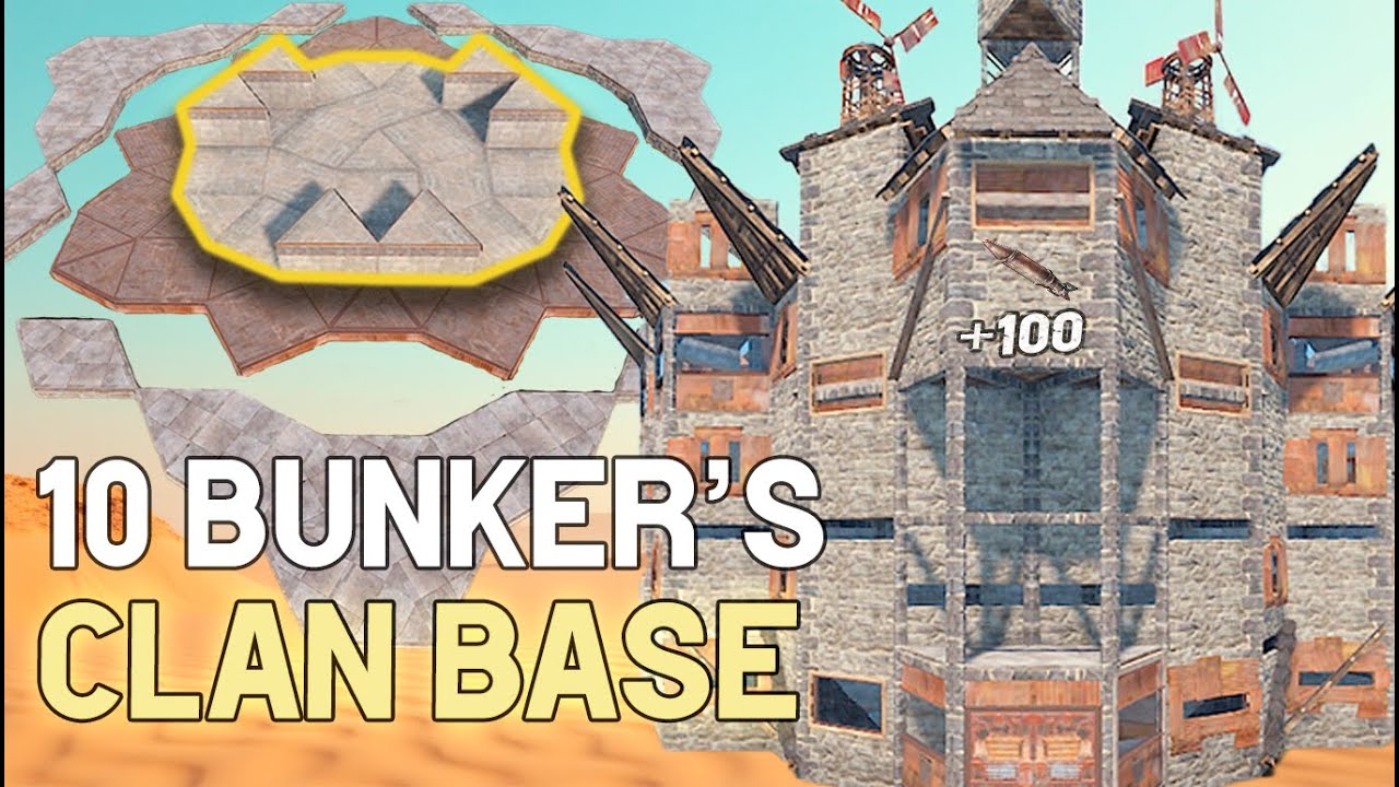 RUST - Strong Clan Base (12 Players) 10 Bunker's Design | +100 Rockets ...