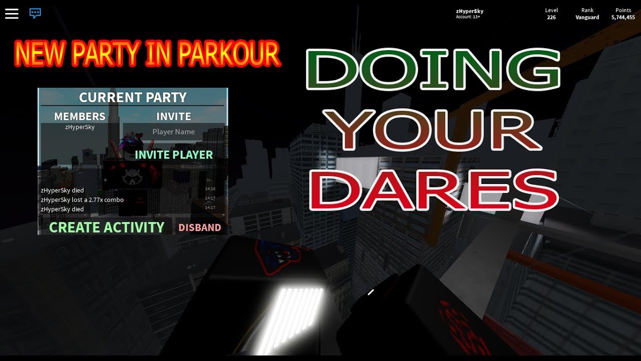 New Party Doing Your Dares 1 Roblox Parkour Youtube - roblox parkour finding bags with freerun