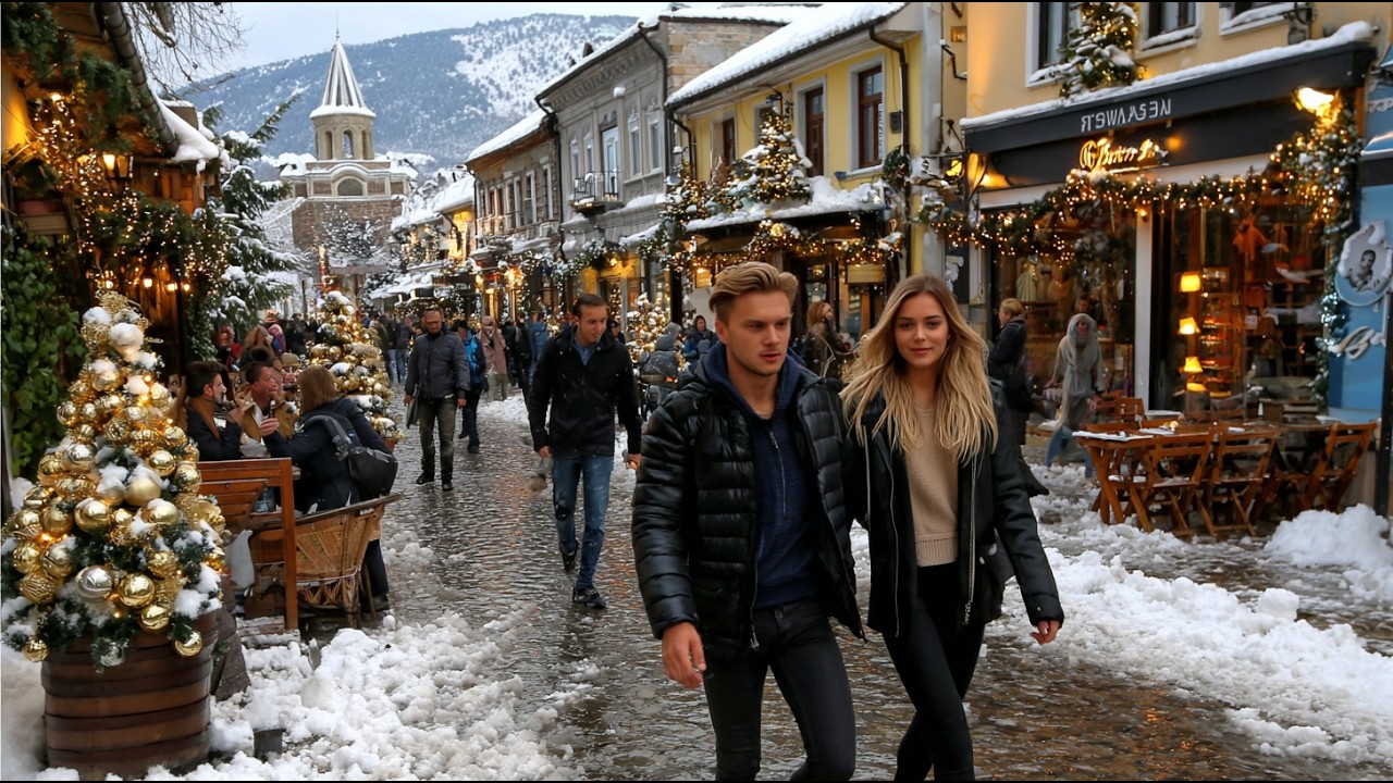 Очаровательный снегопад в Банско: самом красивом горном городе Болгарии