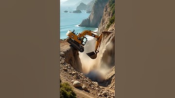 Excavator Falls off Cliff 😨 #excavator #building #viral #short