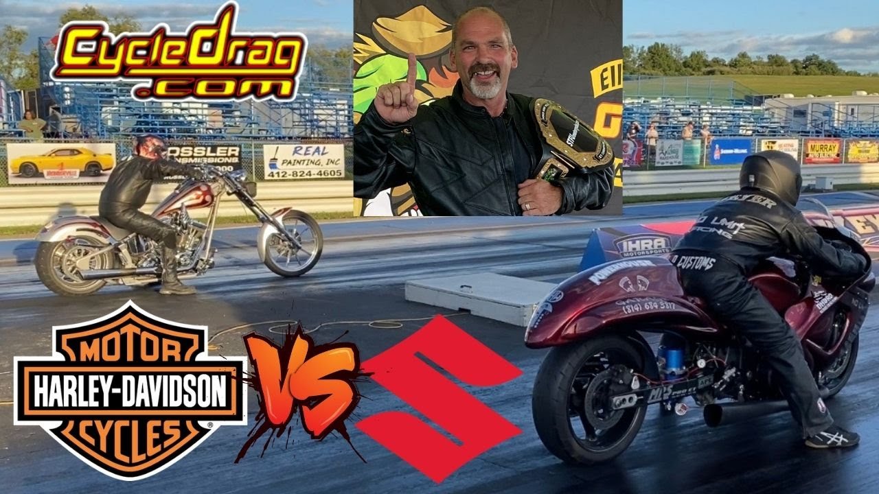 HARLEY Chopper STUNS Nitrous HAYABUSA in BIG MONEY winnertakeall Drag