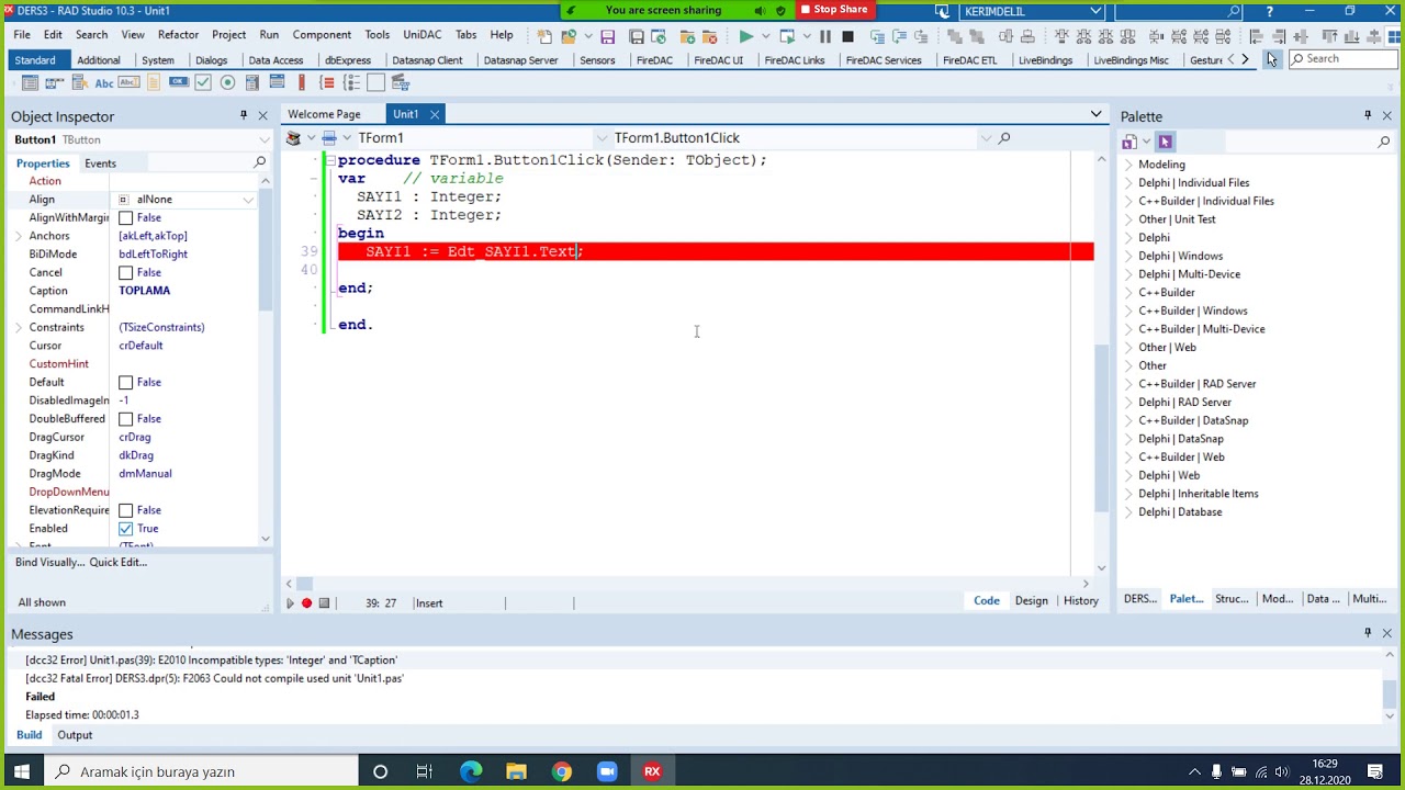 DERS3-DELPHİ RAD STUDIO 10.3.3 RIO
